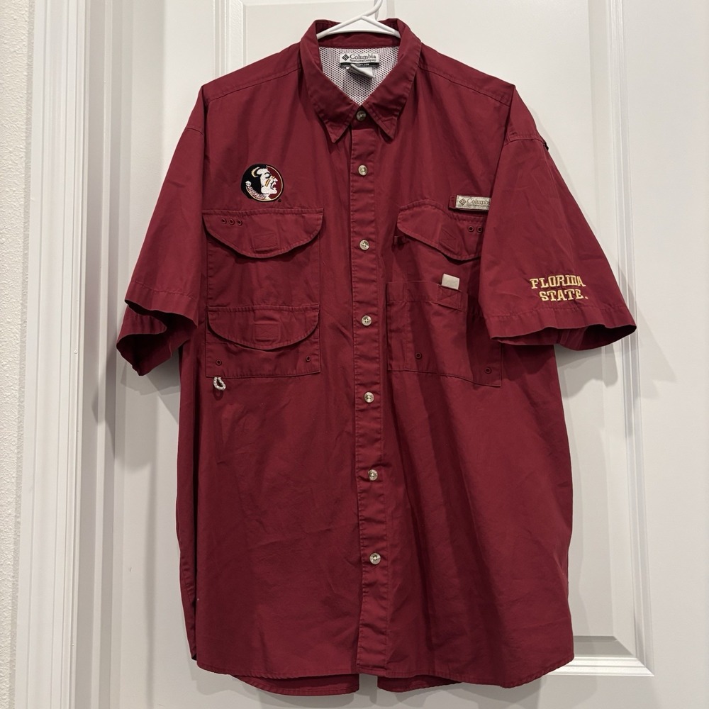 Florida State Seminoles FSU Columbia PFG‎ Men's L Short Sleeve Button Up Shirt